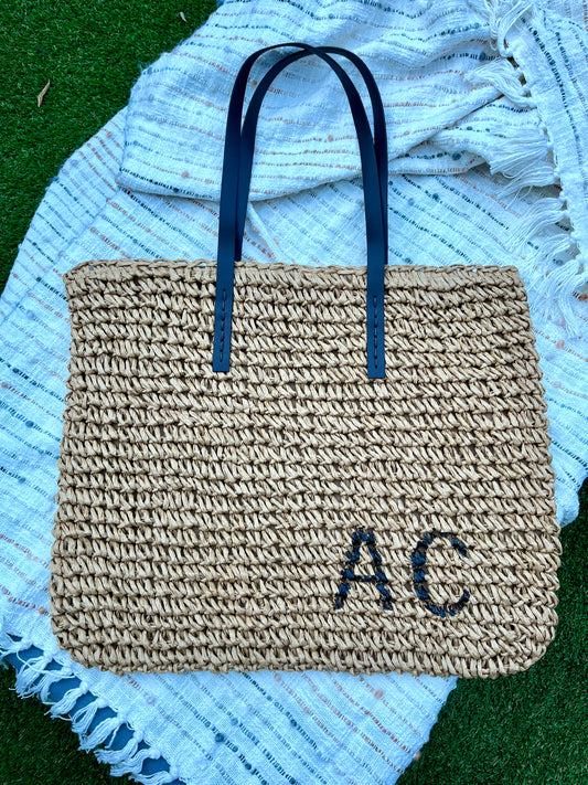 Personalised Woven Raffia Bag - Natural