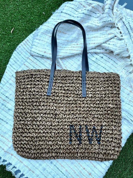 Personalised Woven Raffia Bag - Cocoa